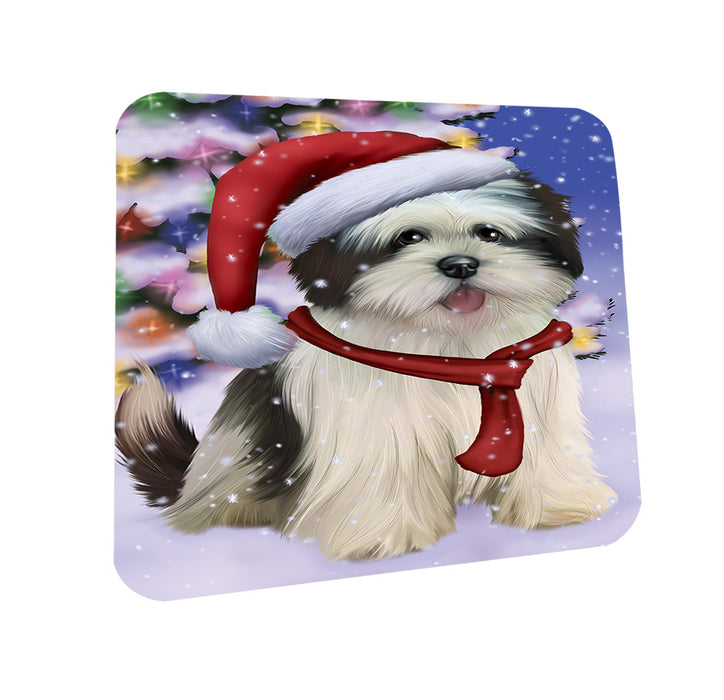 Winterland Wonderland Lhasa Apso Dog In Christmas Holiday Scenic Background  Coasters Set of 4 CST53358