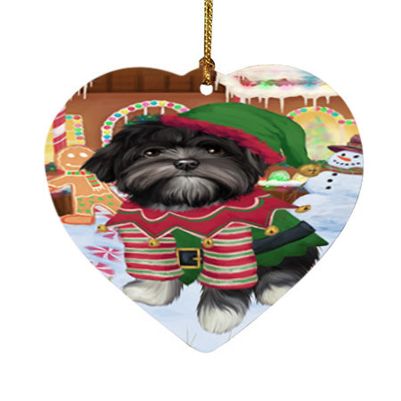 Christmas Gingerbread House Candyfest Lhasa Apso Dog Heart Christmas Ornament HPOR56734