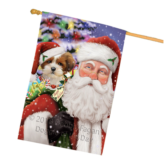 Santa Carrying Lhasa Apso Dog and Christmas Presents House Flag FLG54195