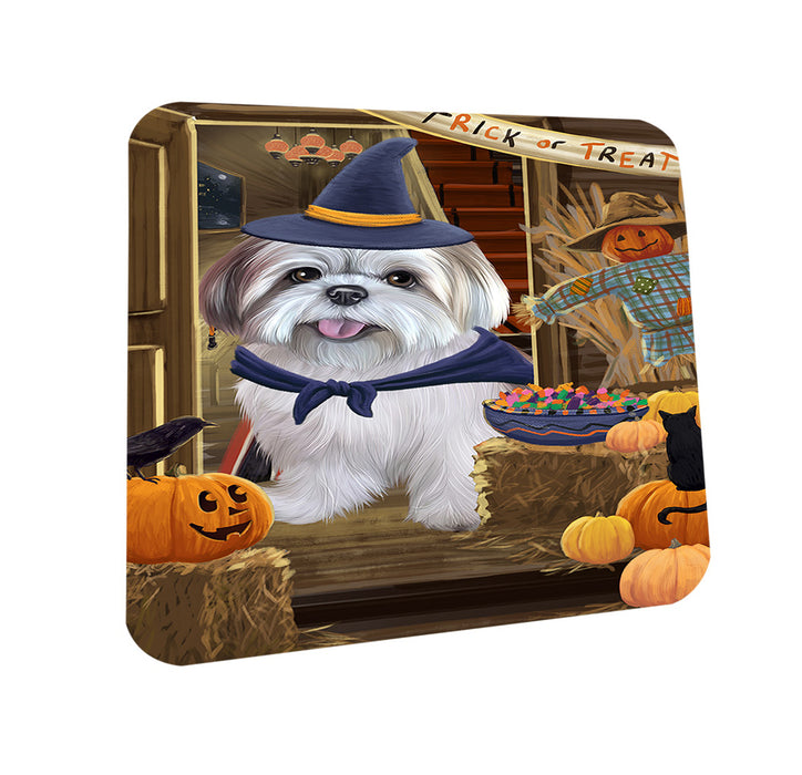 Enter at Own Risk Trick or Treat Halloween Lhasa Apso Dog Coasters Set of 4 CST53137