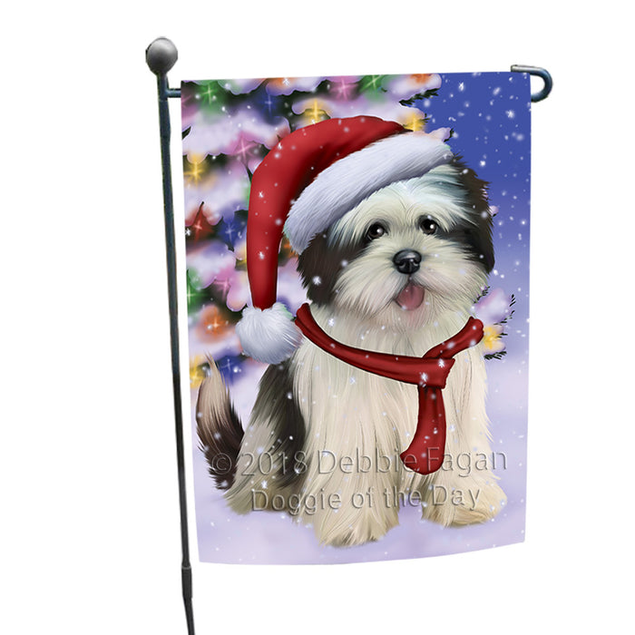 Winterland Wonderland Lhasa Apso Dog In Christmas Holiday Scenic Background  Garden Flag GFLG53462