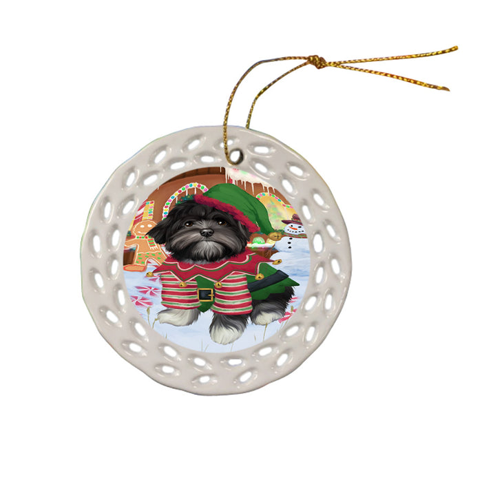 Christmas Gingerbread House Candyfest Lhasa Apso Dog Ceramic Doily Ornament DPOR56734