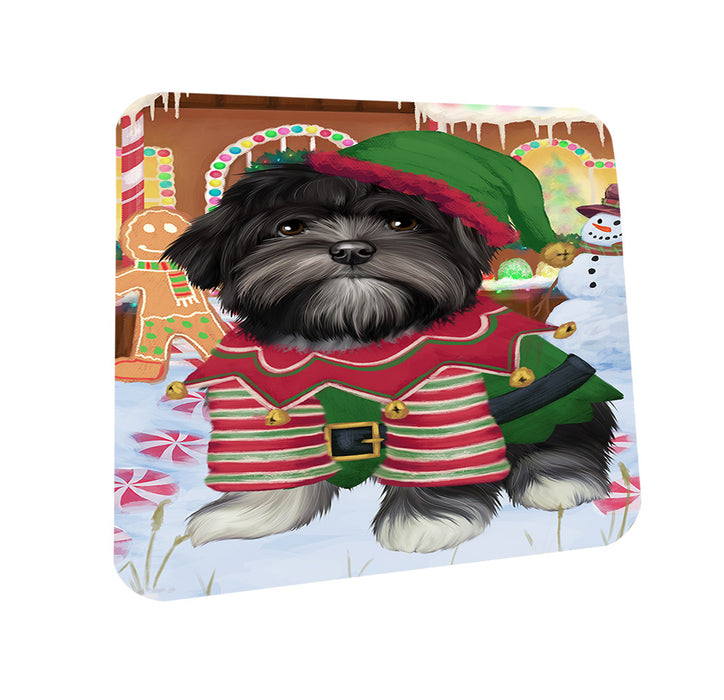 Christmas Gingerbread House Candyfest Lhasa Apso Dog Coasters Set of 4 CST56336