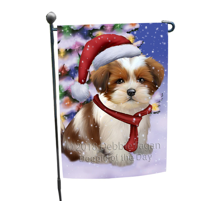 Winterland Wonderland Lhasa Apso Dog In Christmas Holiday Scenic Background  Garden Flag GFLG53463