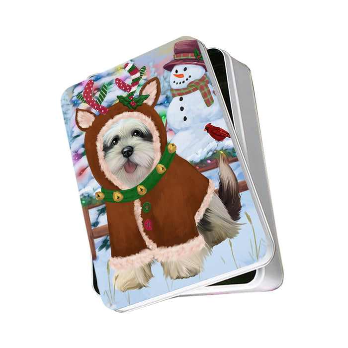Christmas Gingerbread House Candyfest Lhasa Apso Dog Photo Storage Tin PITN56322