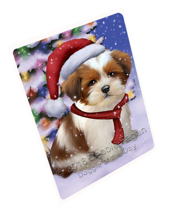 Winterland Wonderland Lhasa Apso Dog In Christmas Holiday Scenic Background  Blanket BLNKT97950