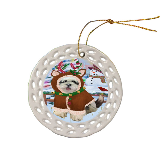 Christmas Gingerbread House Candyfest Lhasa Apso Dog Ceramic Doily Ornament DPOR56735