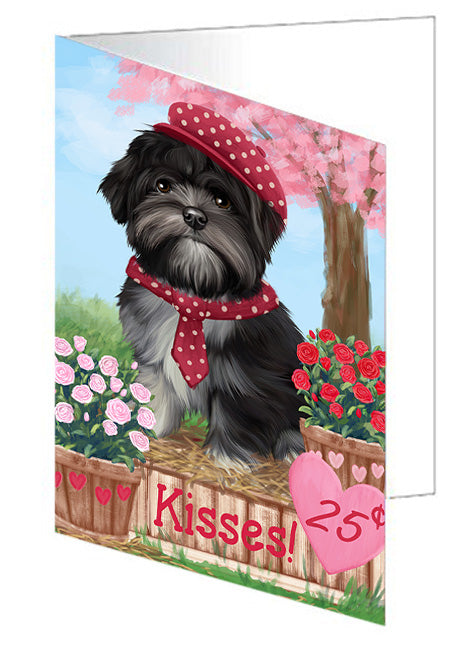 Rosie 25 Cent Kisses Lhasa Apso Dog Handmade Artwork Assorted Pets Greeting Cards and Note Cards with Envelopes for All Occasions and Holiday Seasons GCD72398