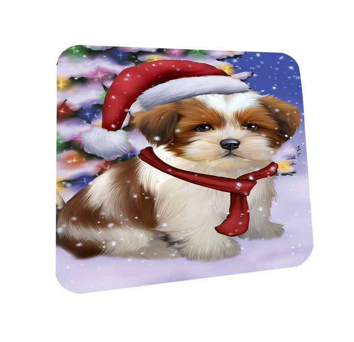 Winterland Wonderland Lhasa Apso Dog In Christmas Holiday Scenic Background  Coasters Set of 4 CST53359