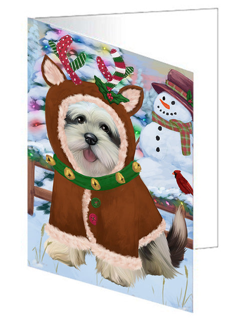 Christmas Gingerbread House Candyfest Lhasa Apso Dog Handmade Artwork Assorted Pets Greeting Cards and Note Cards with Envelopes for All Occasions and Holiday Seasons GCD73652