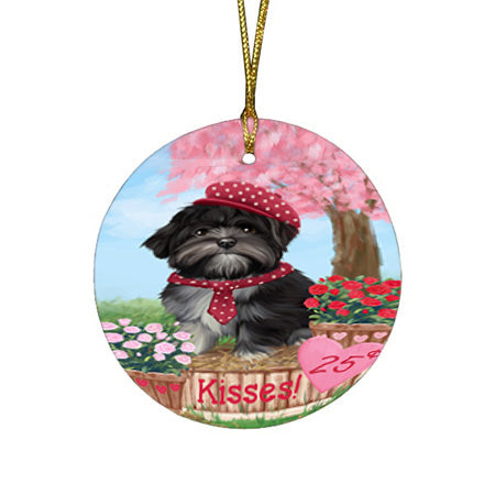 Rosie 25 Cent Kisses Lhasa Apso Dog Round Flat Christmas Ornament RFPOR56317