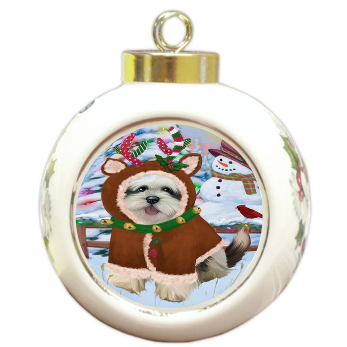 Christmas Gingerbread House Candyfest Lhasa Apso Dog Round Ball Christmas Ornament RBPOR56735