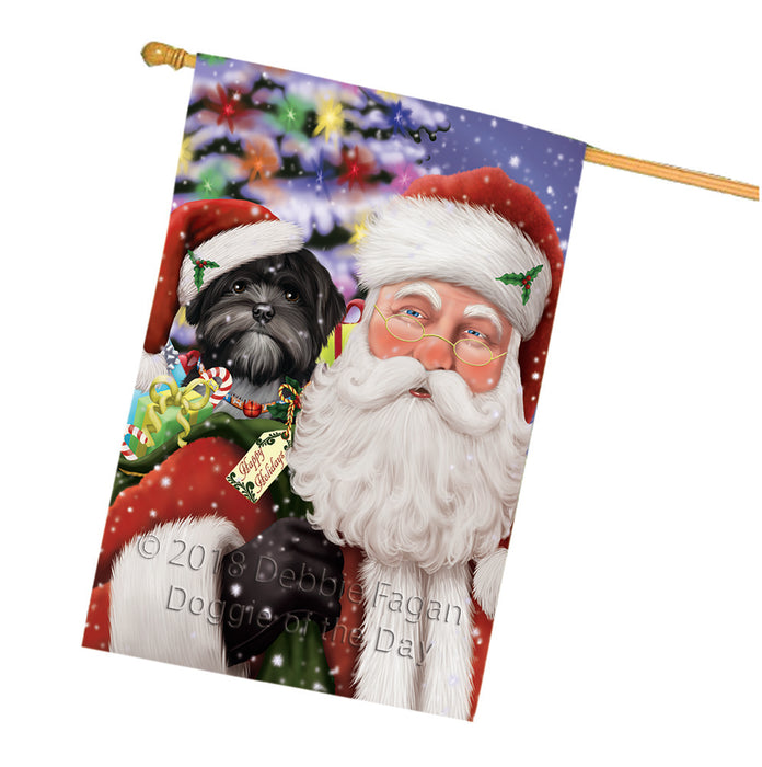 Santa Carrying Lhasa Apso Dog and Christmas Presents House Flag FLG54196