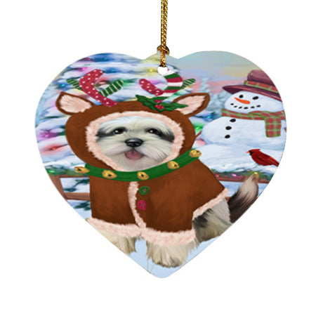 Christmas Gingerbread House Candyfest Lhasa Apso Dog Heart Christmas Ornament HPOR56735