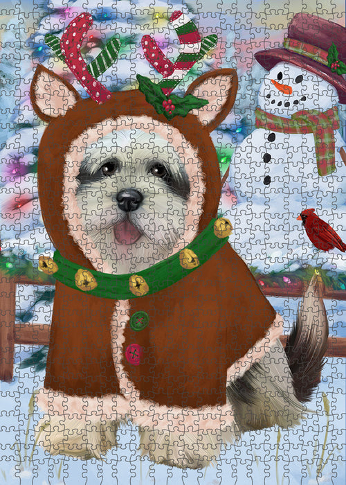 Christmas Gingerbread House Candyfest Lhasa Apso Dog Puzzle with Photo Tin PUZL93716