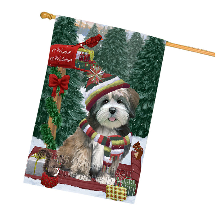 Merry Christmas Woodland Sled Lhasa Apso Dog House Flag FLG55393