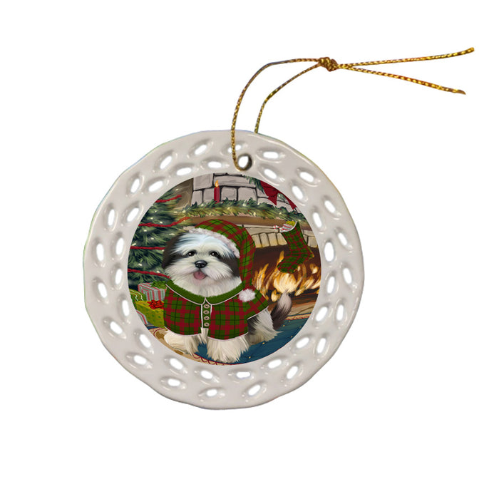 The Stocking was Hung Lhasa Apso Dog Ceramic Doily Ornament DPOR55709
