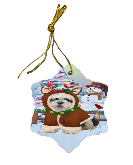 Christmas Gingerbread House Candyfest Lhasa Apso Dog Star Porcelain Ornament SPOR56735