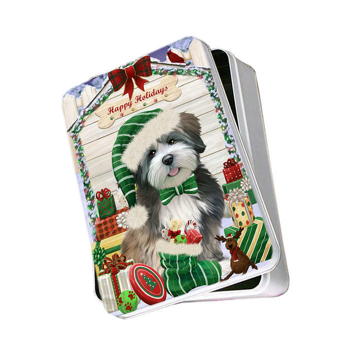 Happy Holidays Christmas Lhasa Apso Dog House with Presents Photo Storage Tin PITN51441