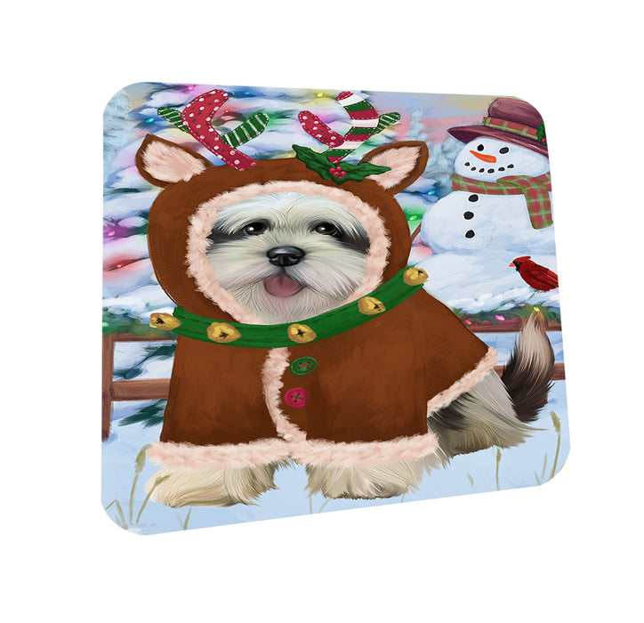 Christmas Gingerbread House Candyfest Lhasa Apso Dog Coasters Set of 4 CST56337