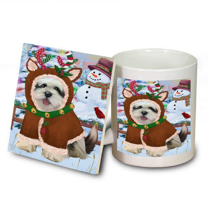 Christmas Gingerbread House Candyfest Lhasa Apso Dog Mug and Coaster Set MUC56371