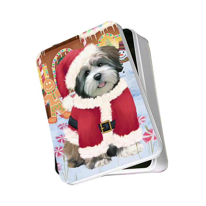 Christmas Gingerbread House Candyfest Lhasa Apso Dog Photo Storage Tin PITN56323