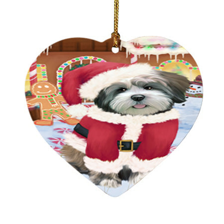 Christmas Gingerbread House Candyfest Lhasa Apso Dog Heart Christmas Ornament HPOR56736