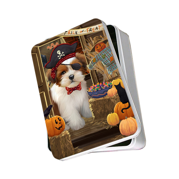 Enter at Own Risk Trick or Treat Halloween Lhasa Apso Dog Photo Storage Tin PITN53181