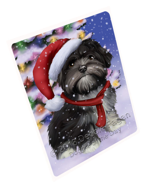 Winterland Wonderland Lhasa Apso Dog In Christmas Holiday Scenic Background  Large Refrigerator / Dishwasher Magnet RMAG81294