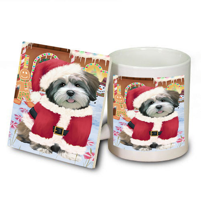 Christmas Gingerbread House Candyfest Lhasa Apso Dog Mug and Coaster Set MUC56372