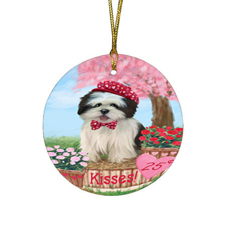 Rosie 25 Cent Kisses Lhasa Apso Dog Round Flat Christmas Ornament RFPOR56318