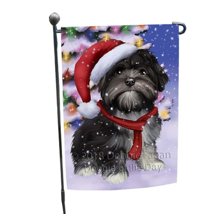 Winterland Wonderland Lhasa Apso Dog In Christmas Holiday Scenic Background  Garden Flag GFLG53464