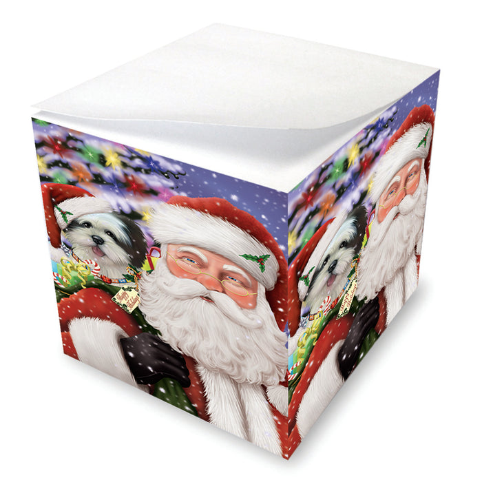 Santa Carrying Lhasa Apso Dog and Christmas Presents Note Cube NOC55645