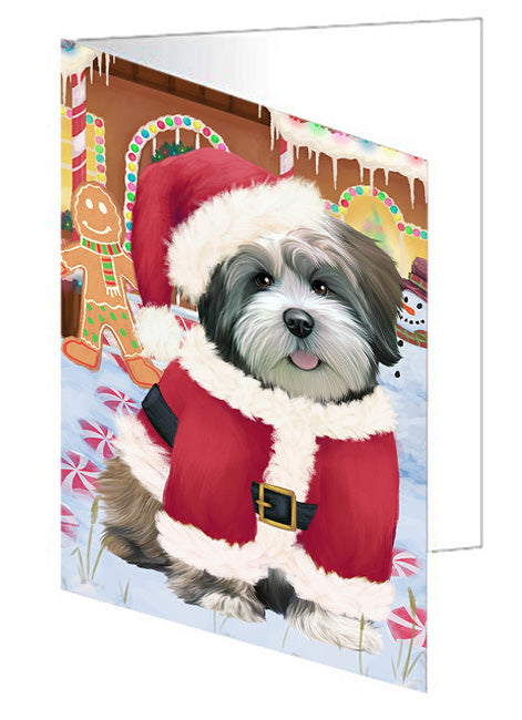Christmas Gingerbread House Candyfest Lhasa Apso Dog Handmade Artwork Assorted Pets Greeting Cards and Note Cards with Envelopes for All Occasions and Holiday Seasons GCD73655