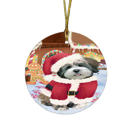 Christmas Gingerbread House Candyfest Lhasa Apso Dog Round Flat Christmas Ornament RFPOR56736