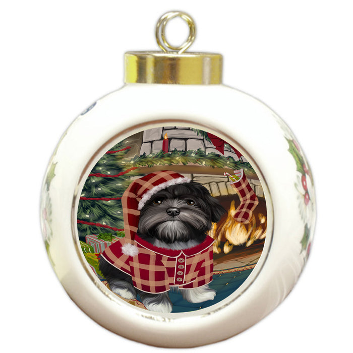 The Stocking was Hung Lhasa Apso Dog Round Ball Christmas Ornament RBPOR55710