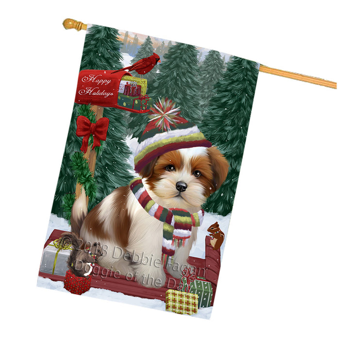 Merry Christmas Woodland Sled Lhasa Apso Dog House Flag FLG55394
