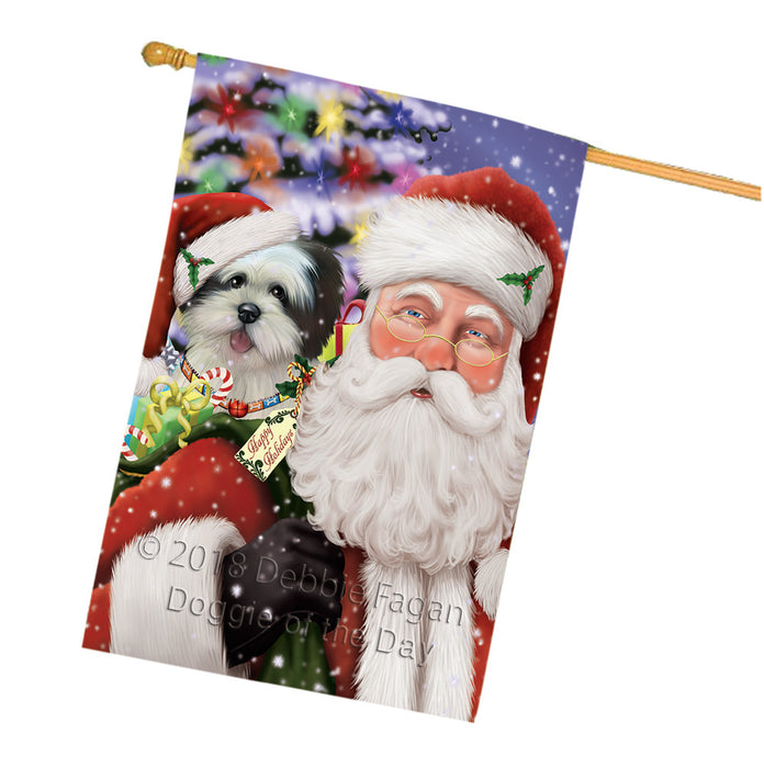 Santa Carrying Lhasa Apso Dog and Christmas Presents House Flag FLG54197