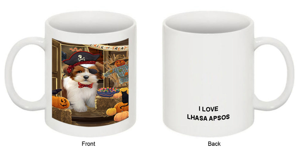 Enter at Own Risk Trick or Treat Halloween Lhasa Apso Dog Coffee Mug MUG48579