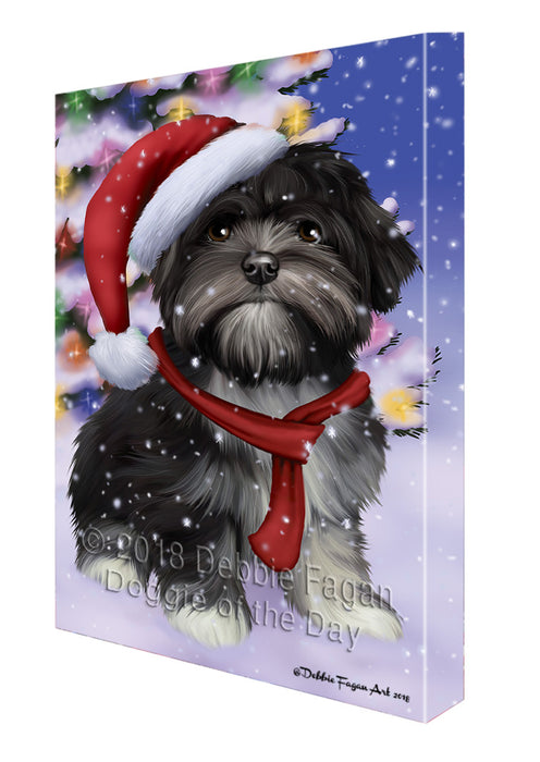 Winterland Wonderland Lhasa Apso Dog In Christmas Holiday Scenic Background  Canvas Print Wall Art Décor CVS98468