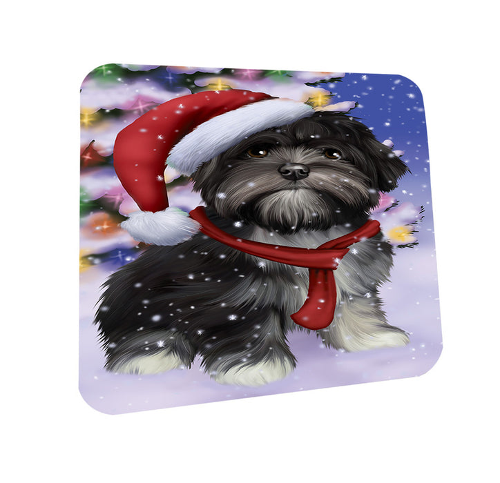 Winterland Wonderland Lhasa Apso Dog In Christmas Holiday Scenic Background  Coasters Set of 4 CST53360