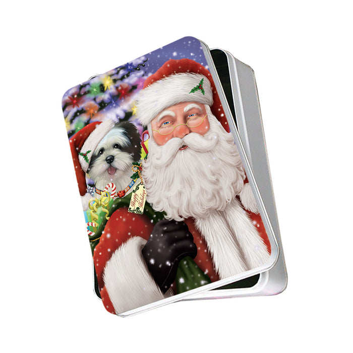 Santa Carrying Lhasa Apso Dog and Christmas Presents Photo Storage Tin PITN53942