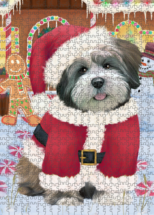 Christmas Gingerbread House Candyfest Lhasa Apso Dog Puzzle with Photo Tin PUZL93720