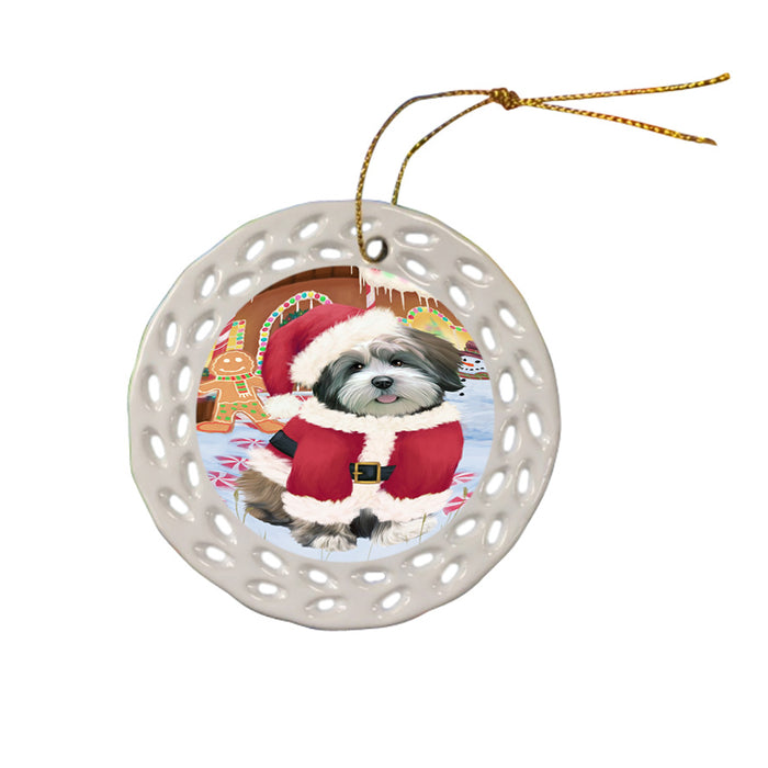 Christmas Gingerbread House Candyfest Lhasa Apso Dog Ceramic Doily Ornament DPOR56736