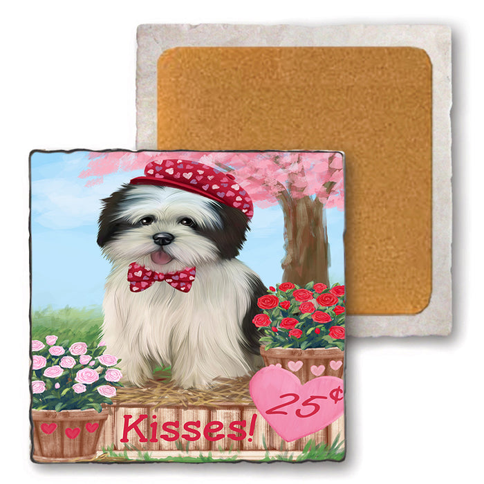 Rosie 25 Cent Kisses Lhasa Apso Dog Set of 4 Natural Stone Marble Tile Coasters MCST50962