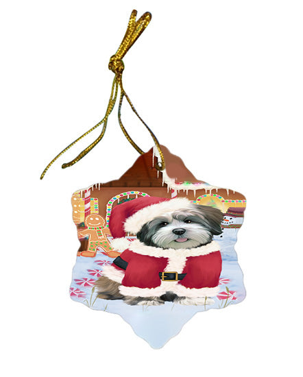 Christmas Gingerbread House Candyfest Lhasa Apso Dog Star Porcelain Ornament SPOR56736