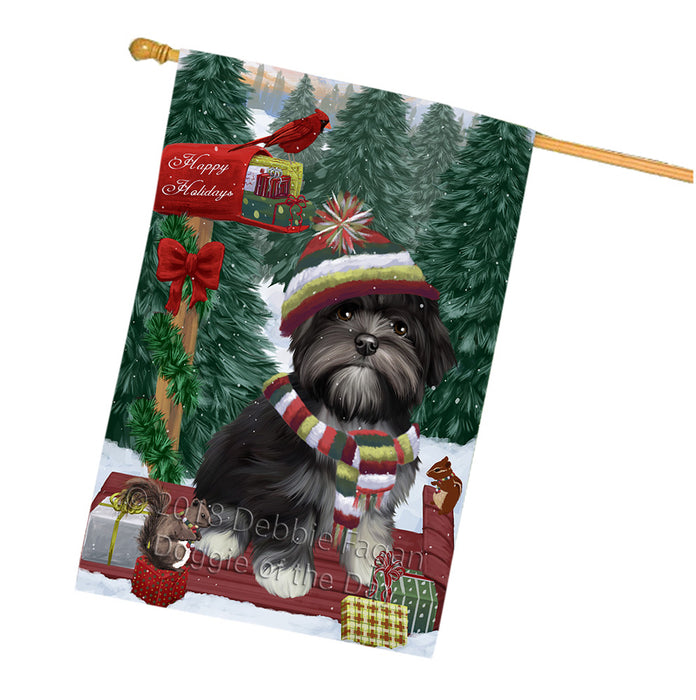 Merry Christmas Woodland Sled Lhasa Apso Dog House Flag FLG55395