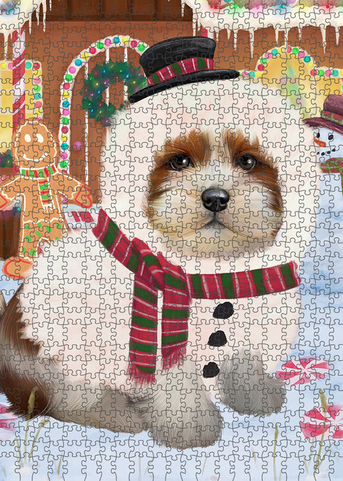 Christmas Gingerbread House Candyfest Lhasa Apso Dog Puzzle with Photo Tin PUZL93724