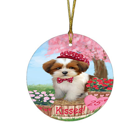 Rosie 25 Cent Kisses Lhasa Apso Dog Round Flat Christmas Ornament RFPOR56319