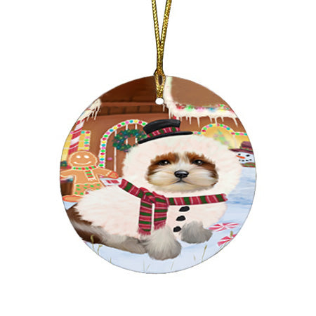 Christmas Gingerbread House Candyfest Lhasa Apso Dog Round Flat Christmas Ornament RFPOR56737